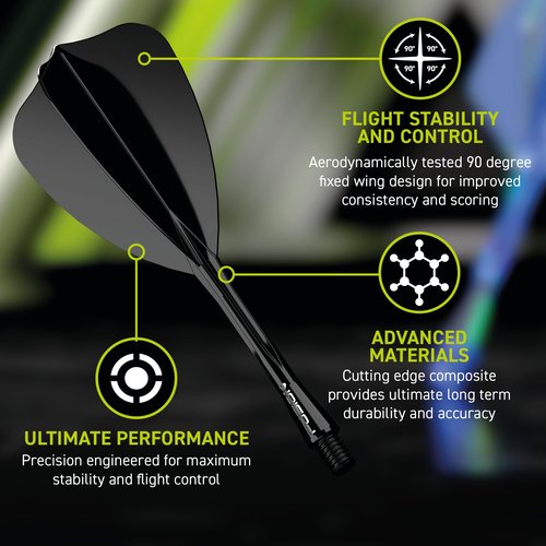 Winmau Darts Fusion Integrated Flight & Shaft System - Arrow Shape & Design - Black Colour, Short Length