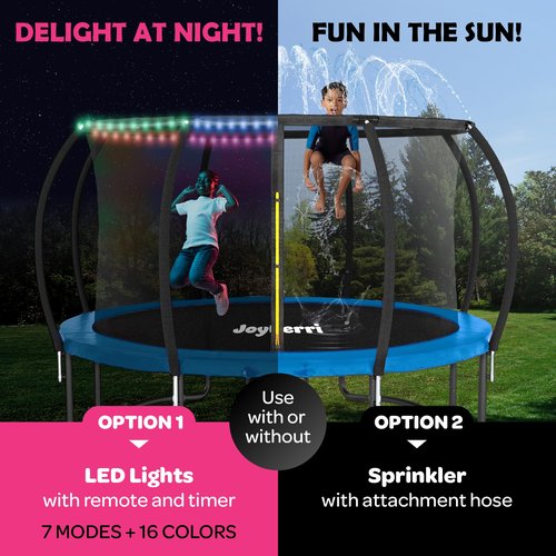 Trampoline for Kids and Adults - 8Ft 10Ft 12Ft 14FT Trampoline with Net - with Bonus Sprinkler and LED Lights/ASTM Certified/Extra Sturdy Recreational Outdoor Trampolines