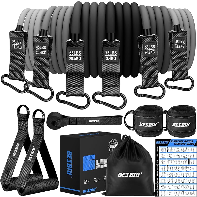 Heavy Duty Resistance Bands Set 300LBS with Handles, Door Anchor, Ankle Straps - Black 300LBS