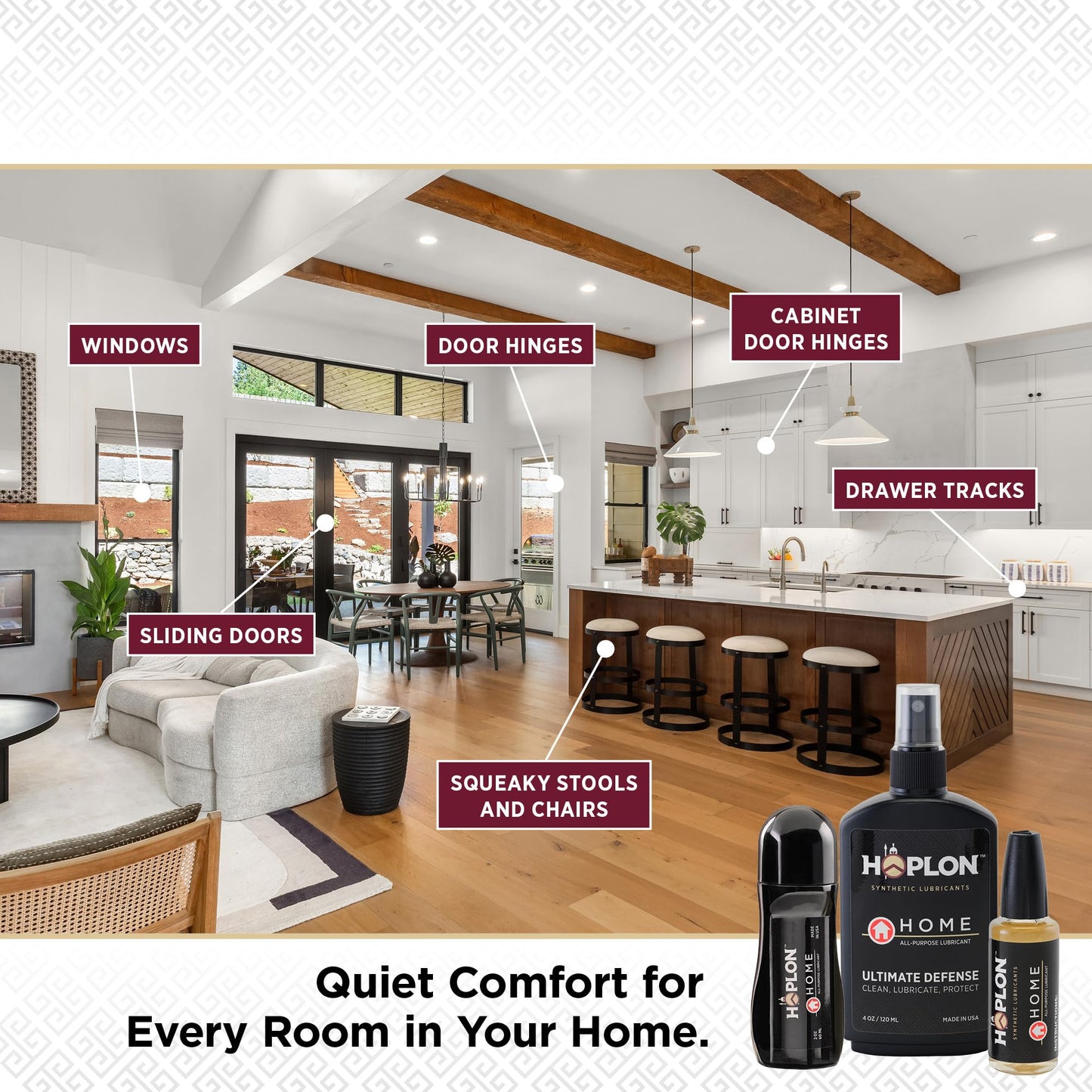 Hoplon Home Kit — Door Hinge Lubricant & Garage Door Maintenance Kit, Hinge Oil, Lock Lubricant & Squeaky Door Fix, Complete Home Lubricant Set with 3 Applicators, Made in USA