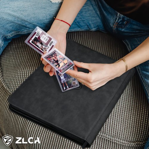ZLCA Toploader Card Binder, 9-Pocket Trading Card Album Holder fits for 3 x 4'' Top Loader, Double-sided Card Display Storage Carrying Case, Plastic Pages for Holding PTCG MTG Sports Cards (Black)