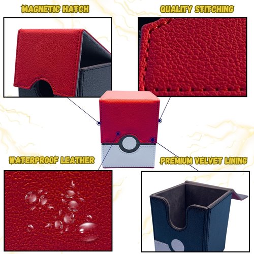 Trading Card Binder 4 Pocket 400 Card Holder With Card Storage Box Has Removable Sleeves Made With Leather, Zipper and Wrist Band Great Gift For Kids As Card Storage
