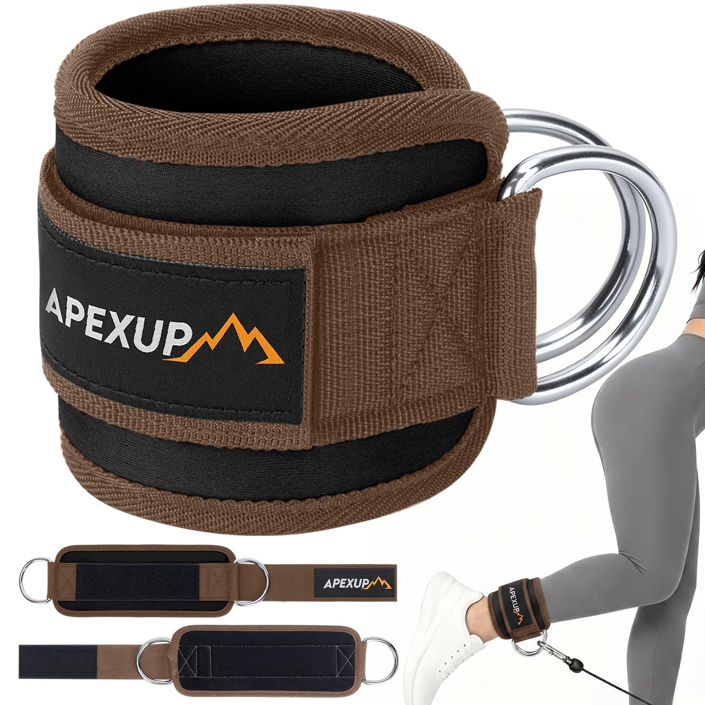 APEXUP Ankle Strap for Cable Machine, Ankle Resistance Bands, Cable Kick Back Straps for Gym, Glute Workouts, Leg Extensions, Adjustable Straps with Neoprene Padding (Single, Mocha)