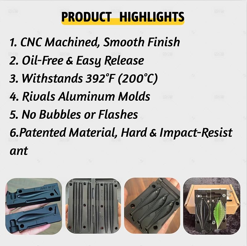 Soft Plastic Lure Mold for T-Tail Swimbaits - CNC Machined, Heat Resistant 200°C