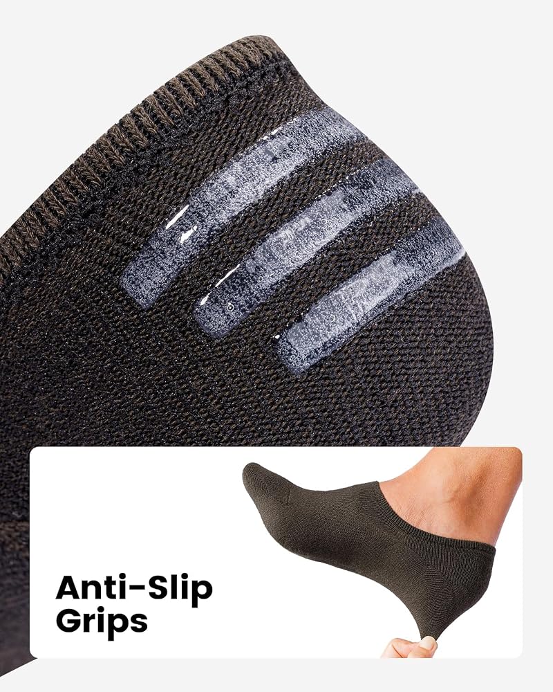 IDEGG Men No Show Low Cut Socks with Non-Slip Grip - 8 Colors, Size M (7-10)