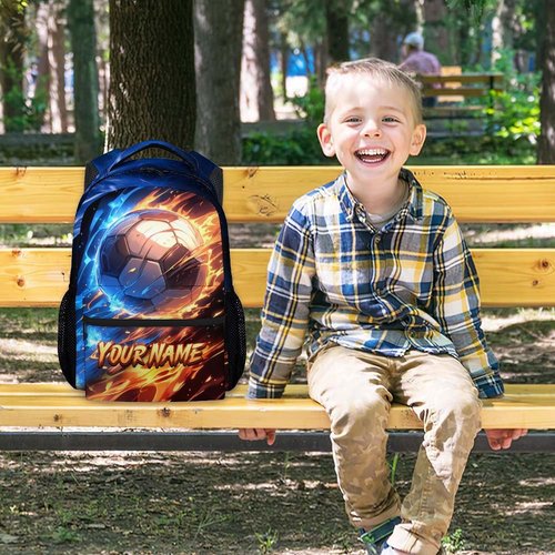 AIOMXZZ Boys Backpack, Personalized Soccer Backpacks for Kids, 17" Sports-Themed Bookbag for Elementary Kindergarten, Custom Sports Theme School Bag