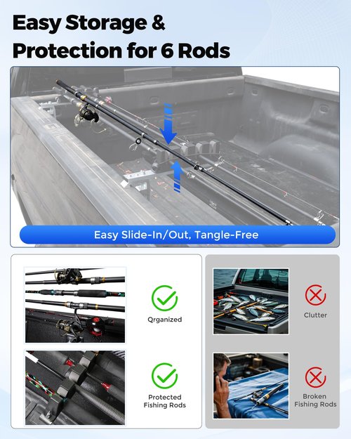 Spirrelab Truck Bed Fishing Rod Holders Holds 6 Fishing Rods Aluminum Fly Fishing Rod Holder for Truck Bed Pickup