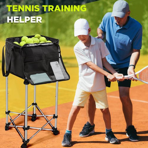 Aliceset Tennis Balls Hopper Tennis Ball Basket Picker Hopper Container with Side Pockets Lightweight Teaching Cart Bag for Picking and Storage Training Tool for Ball, Frame Not Included