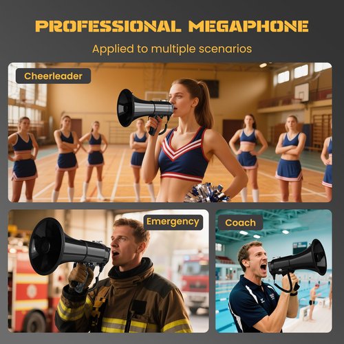 50W Bluetooth Megaphone Bullhorn with Rechargeable Battery-Professional Mega Phone with Siren&240s Recording Supports USB/TF/3.5mm Aux Input-1200 Yard Range for Sports Emergency Outdoor Activities