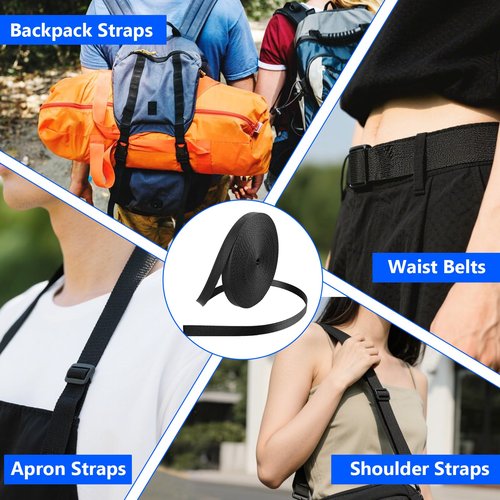 Trinkrittey 3/8 Inch Nylon Webbing 12 Yards Heavy Duty Nylon Strapping Black Flat Webbing Strap for Indoor Outdoor Gear Furniture Repairing Crafting DIY Dog Leash Backpack Collars (Black)