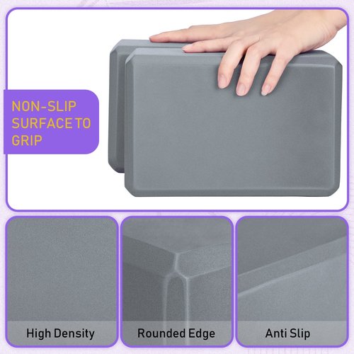 Wettarn 6 Pack Yoga Blocks 9 x 6 x 4 Inch Eva Foam Lightweight Non Slip Yoga Props for Yoga Pilates Stretching Meditation(Gray)