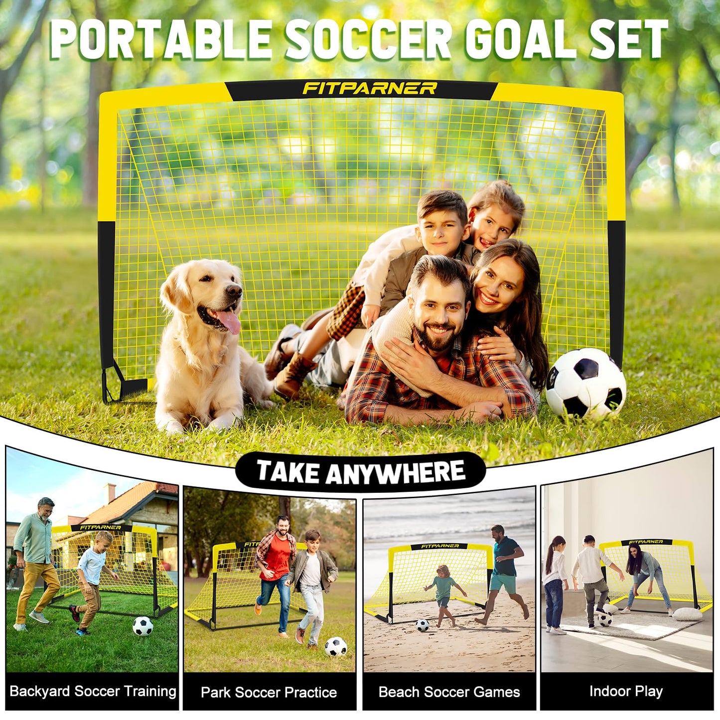 Kids Soccer Goals for Backyard Set - 2 Set of 4X3 ft Soccer Nets for Kids Age 3-14,Portable Pop Up Soccer Training Equipment Kit with Soccer Ball,Cones for Toddler Youth Outdoor Game