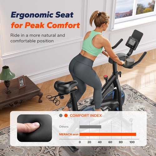 MERACH Exercise Bike, Stationary Bikes for Home, Magnetic Indoor Cycling Bike with Self-developed APP, 330lbs Capacity & Comfortable Seat Cushion & Tablet Mount for Weight Loss Gym Cardio