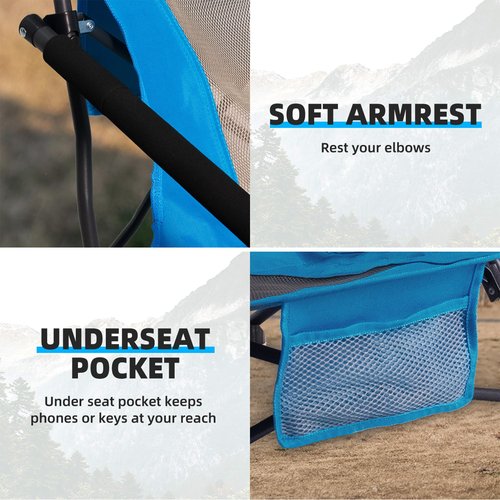 Foristrail Outdoor Beach Chair for Adults Set of 2 PCS Portable Lightweight Low Back Sling Chair with Cup Holder, 300lbs Capacity Camping Chair for Patio, Lawn, Concert, Travel (Light Blue)