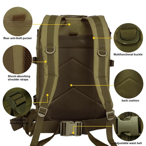 40L Tactical Backpack, Camouflage Military Bug Out Bag, Durable MOLLE Hiking Camping Gear (GREEN)