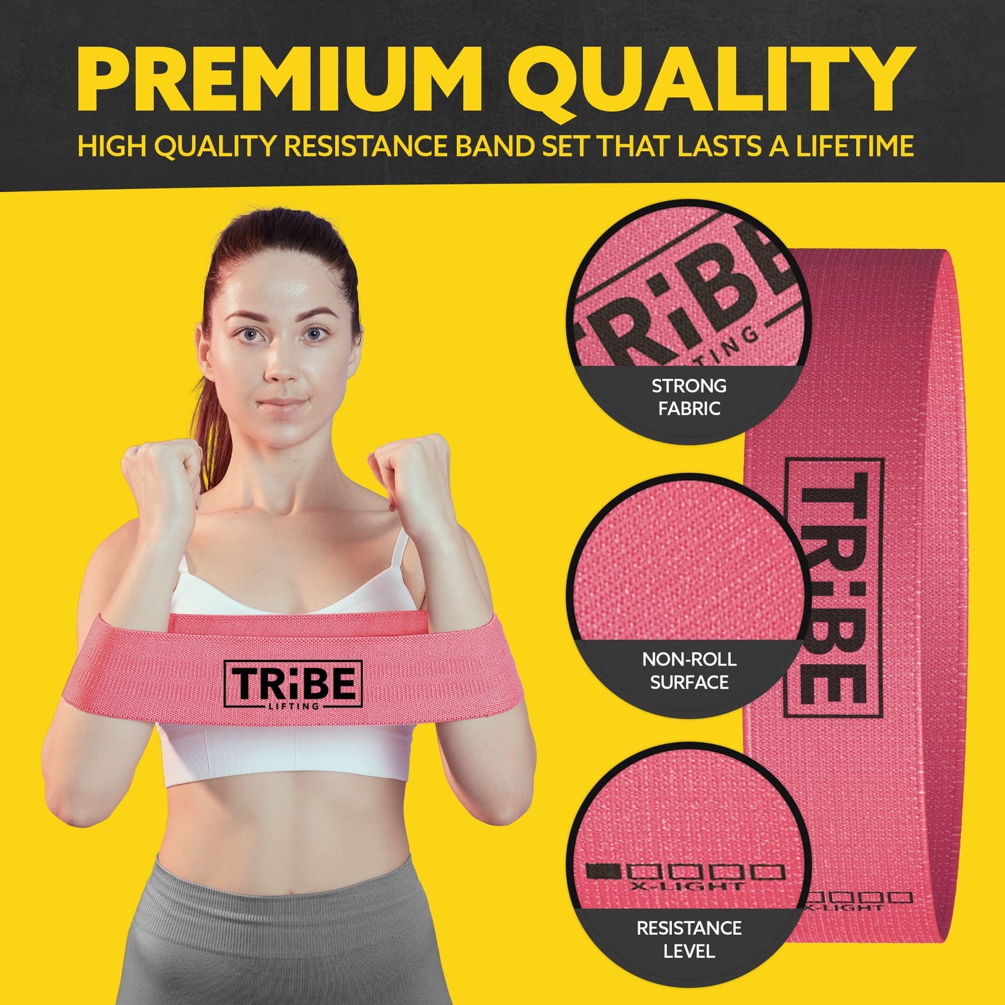 Tribe Lifting Fabric Resistance Bands for Working Out - 5 Exercise Bands Set for Legs and Glutes - Booty Bands for Women and Men - Thick Cloth Workout Bands for Physical Therapy, Hip Training