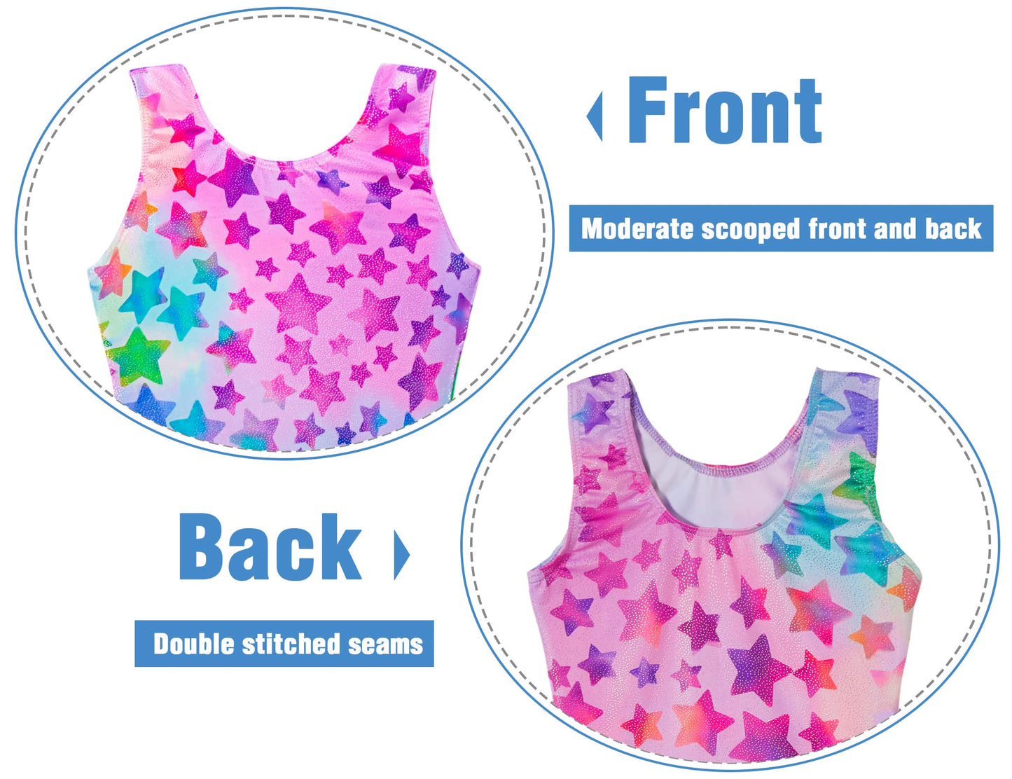 TENVDA Gymnastics Leotards for Toddler Girls 3t 4t Sparkly Hot Pink Stars One-Piece Sleeveless Kids Biketard with Shorts