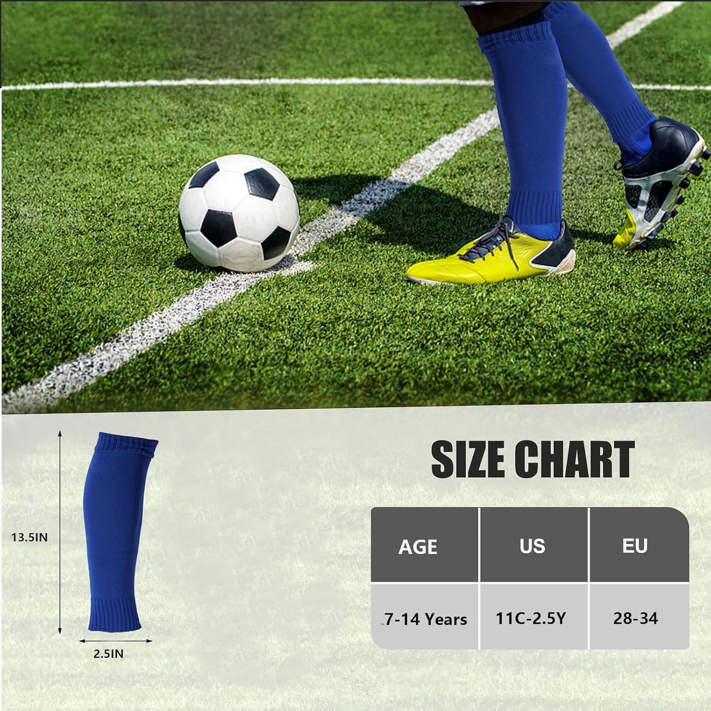2 Set Kids Grip Soccer Socks with Shin Guard Sleeves Non Slip Soccer Leg Sleeve Socks for Boys Girls