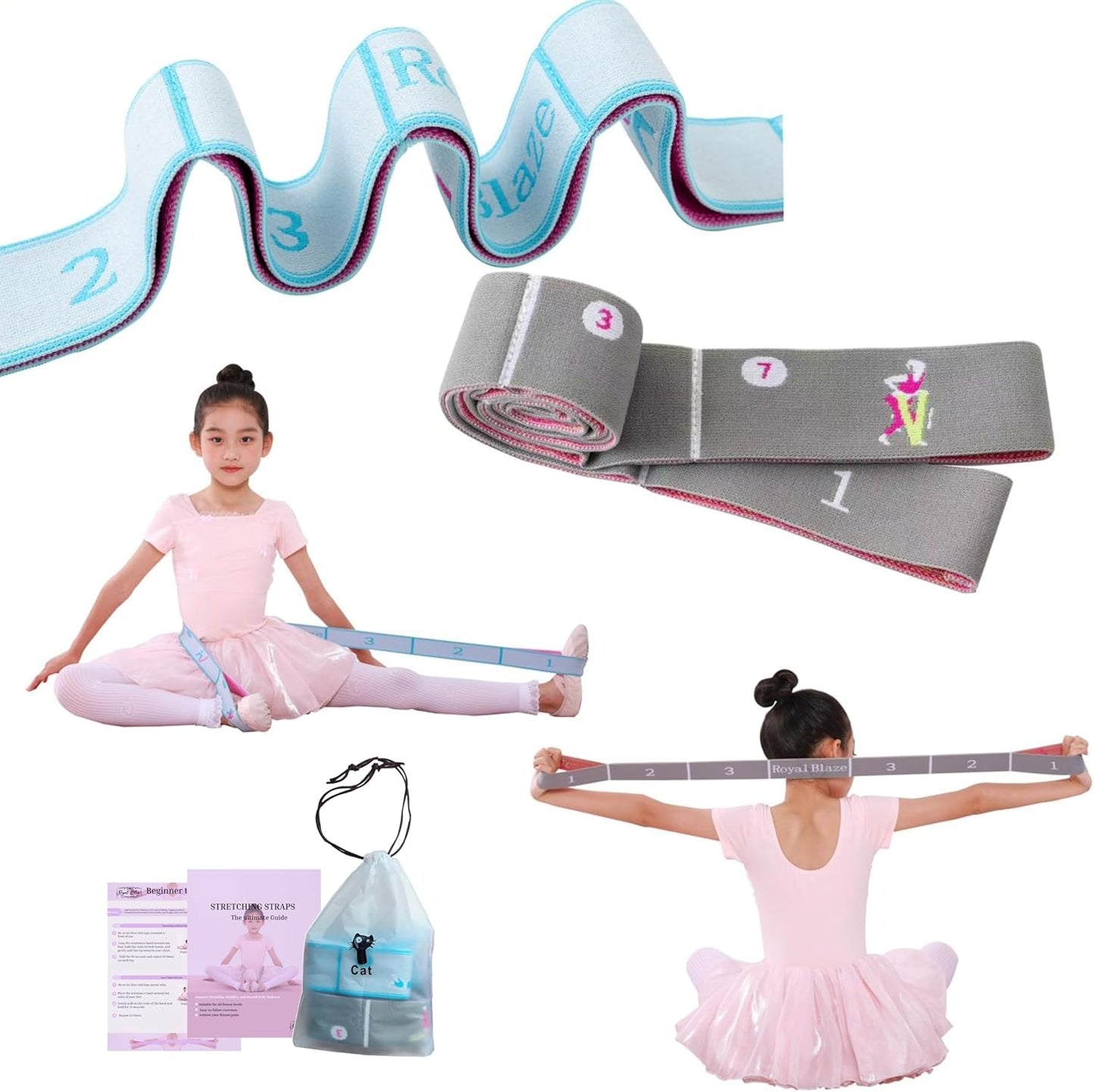 2 PCS Stretch Bands For Kids and Adults – Yoga Straps for Stretching with Multi- Loop – Workout Guide – Video For Exercise, Elastic Stretch Strap Pilates, Yoga, Dance, Gymnastics, Dance, Ballets Bands