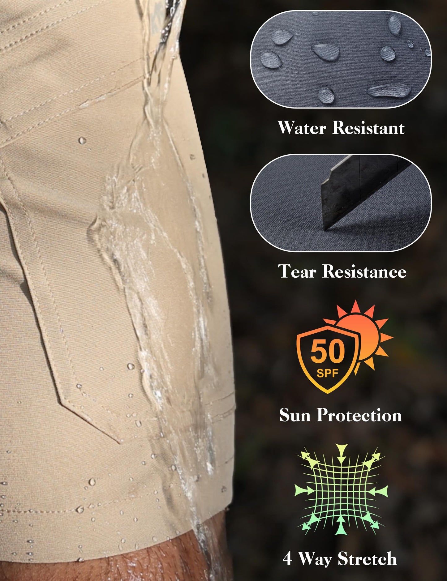 KPSUN Men's Hiking Cargo Shorts Quick Dry Stretch Casual Outdoor Golf Summer Shorts with 5 Pockets for Work Fishing Travel(SandKhaki M)