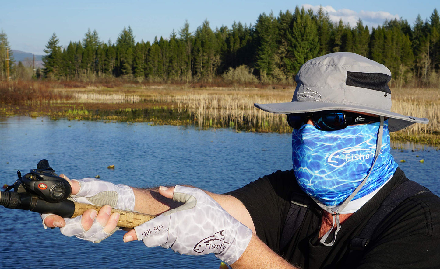 Fishoholic Fishing Hat - UPF50+ Sun Protection Wide Brim Bucket Hat with Straps