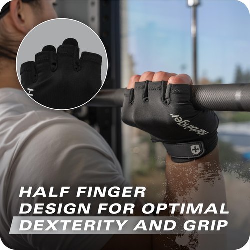 Harbinger Pro Gloves 3.0 - High Performance Training Gloves with Enhanced Grip, Breathable 4-Way Stretch, Leather Reinforcements, Adjustable Wrist Closure, Weightlifting, Crossfit, Gym, Black, Medium