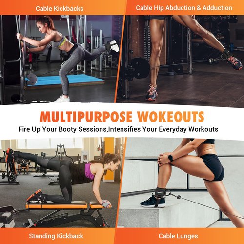 Ankle Strap for Cable Machine Women, Adjustable Gym Cable Ankle Straps for Kickbacks, Glute Workouts, Leg Extensions, Curls, Booty Hip Abductors, Ankle Cuff for Cable Machine Accessories(S-Black)