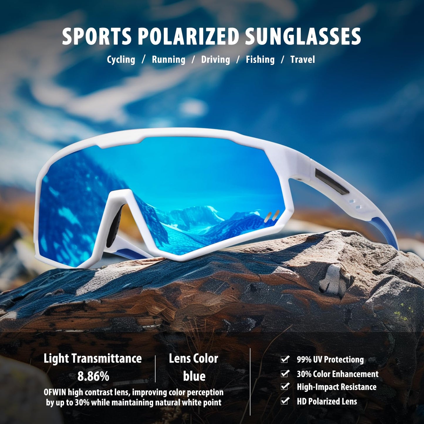Ofwin Polarized Sports Sunglasses for Men Women Wrap Around Cycling Running Sun Glasses UV400 Protection