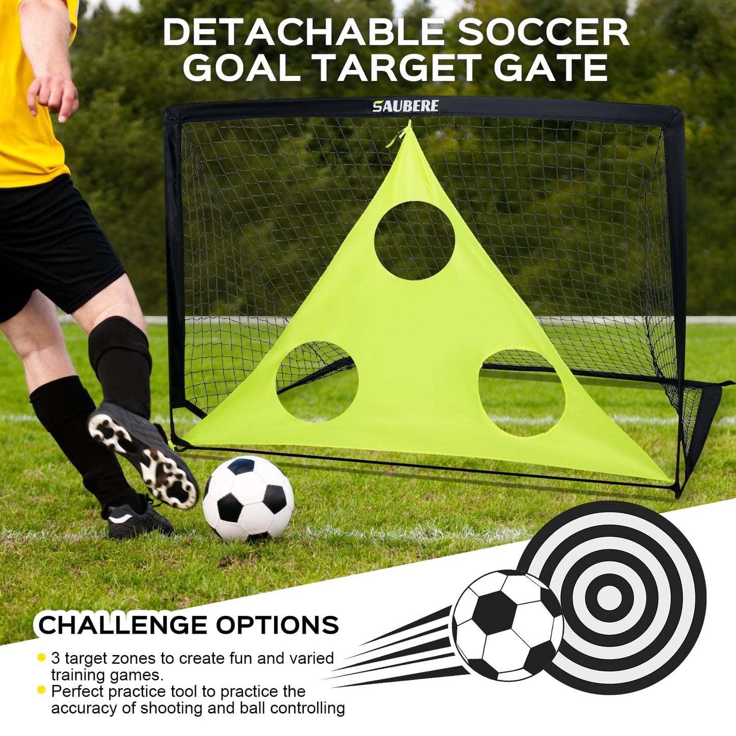 6x4 ft Kids Soccer Goals for Backyard Set of 2- Portable Pop Up Soccer Net for Backyard for Kids Toddler Youth, Soccer Training Equipment+ Soccer Goal Target, Ball and Cones, Outdoor Soccer Games