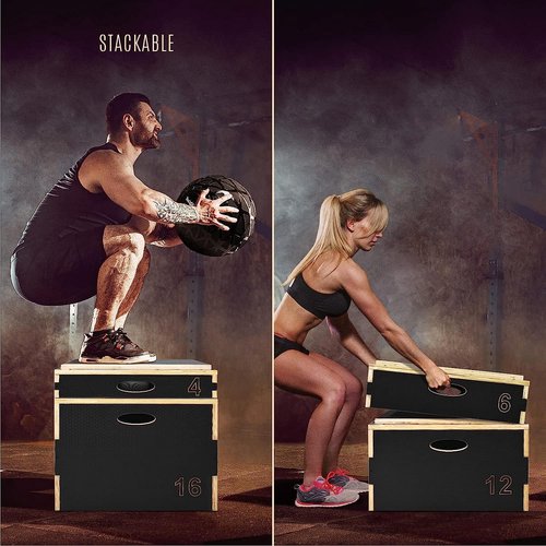 Yes4All Stackable Wooden Plyo Box, Plyometric Box with Anti-Slip Surface for Home Gym & Outdoor Workout - Black - 4"