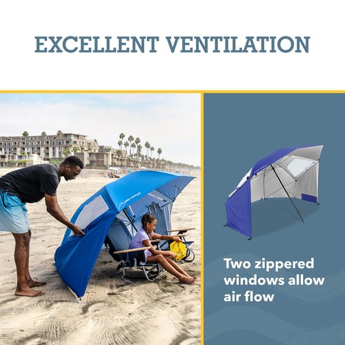 Sport-Brella Super-Brella SPF 50+ Sun and Rain Canopy Umbrella for Camping, Beach and Sports Events (8-Foot, Blue)