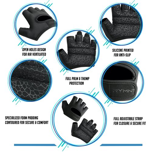 RYMNT Minimal Weight Lifting Gloves,Short Micro Workout Gloves Grip Pads with Full Palm Protection & Extra Grip for Men Women Weightlifting,Gym,Exercise Training.BK-Medium