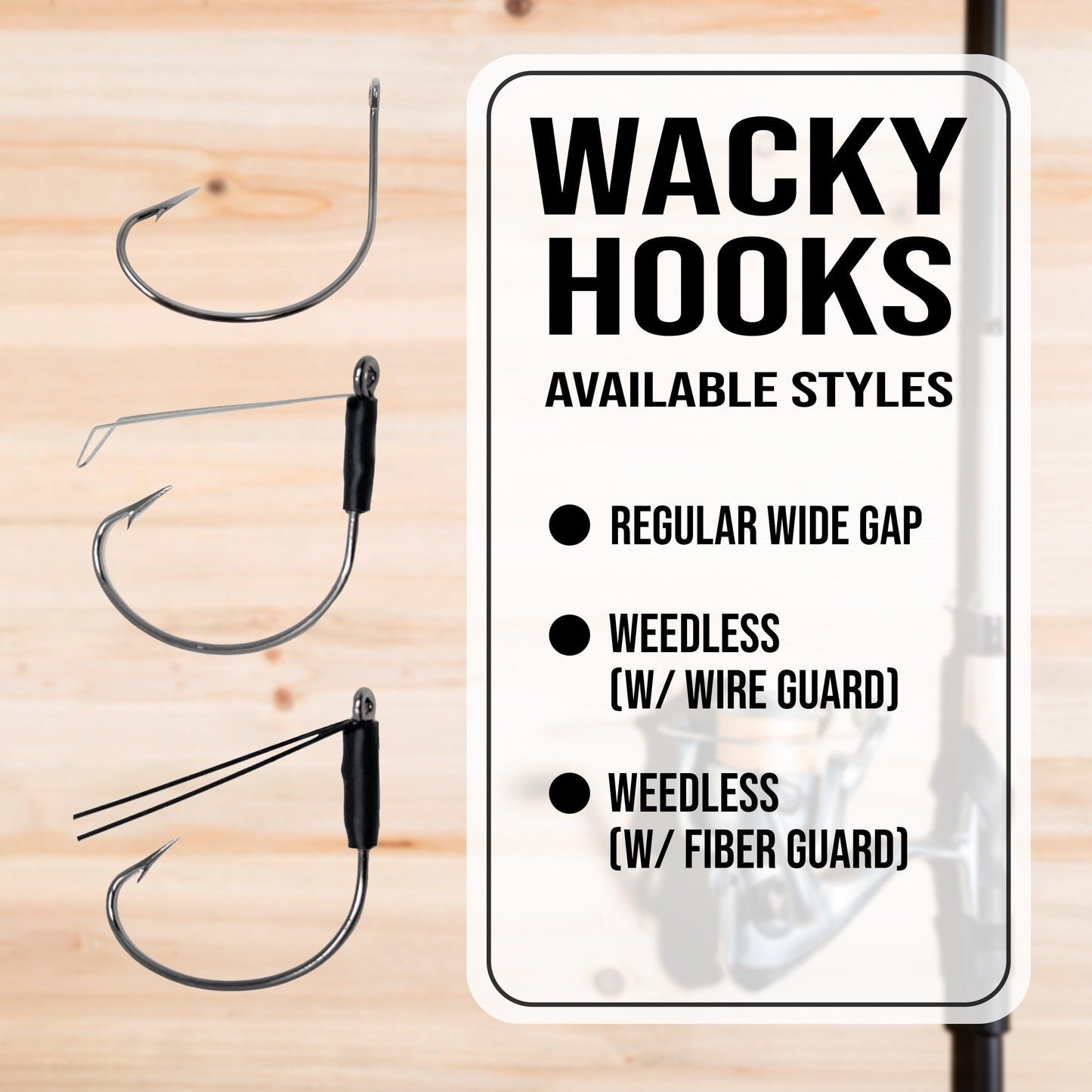 Reaction Tackle Wide Gap Wacky Hooks, Weedless Worm Hooks for Bass, High Carbon Steel Hooks for Stick Worm Soft Plastics, Neko Rig and Finesse Fishing - Size 1/0 Weedless Wire Guard (25-Pack)