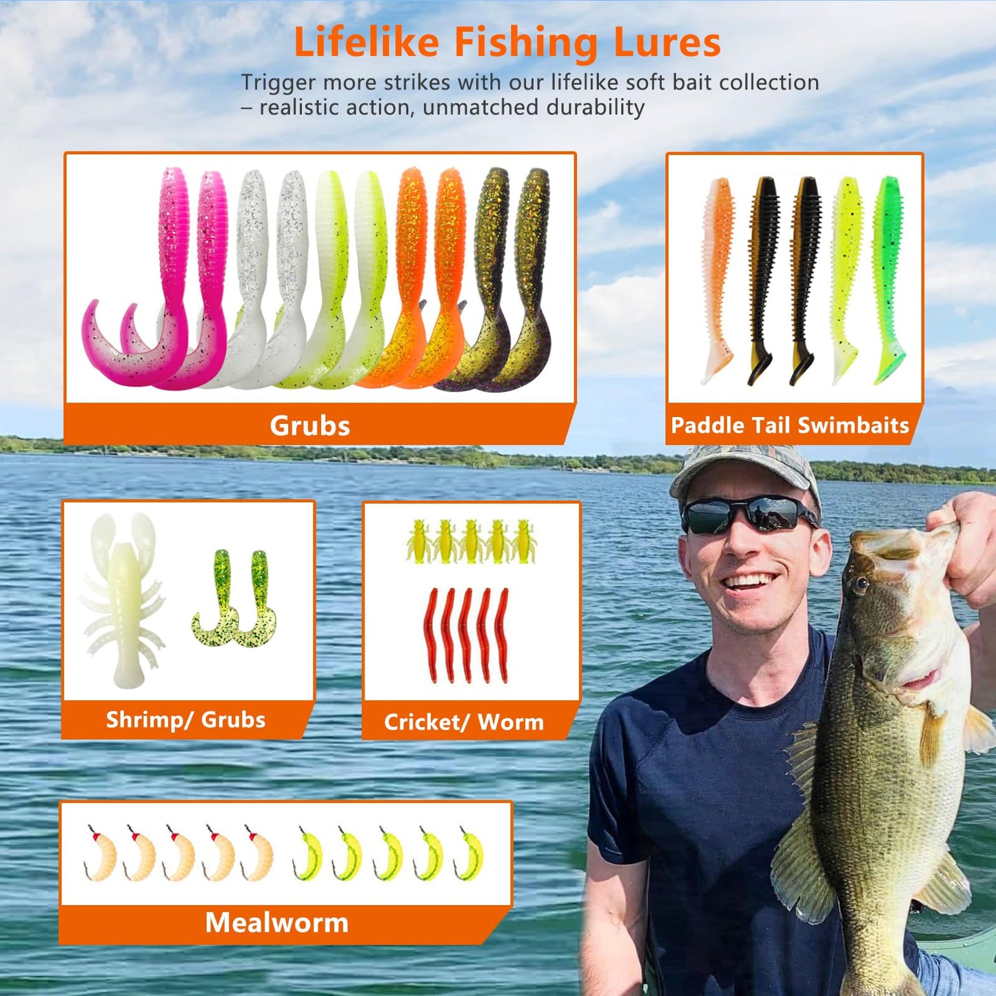 Fishing Lures kit, 132pcs Tackle Box Kit Included Crankbaits, Spoon, Hooks, Weights & Other Accessories, Freshwater & Saltwater Bait Lure for Bass, Trout, Walleye, Fishing Gear Gift for Men