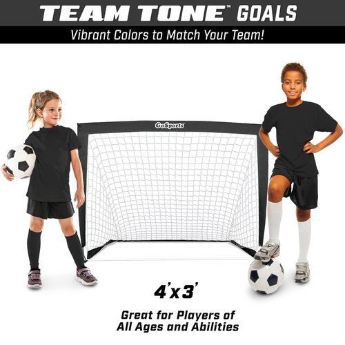 GoSports Team Tone 4 ft x 3 ft Portable Soccer Goals for Kids - Set of 2 Pop Up Nets for Backyard - Black