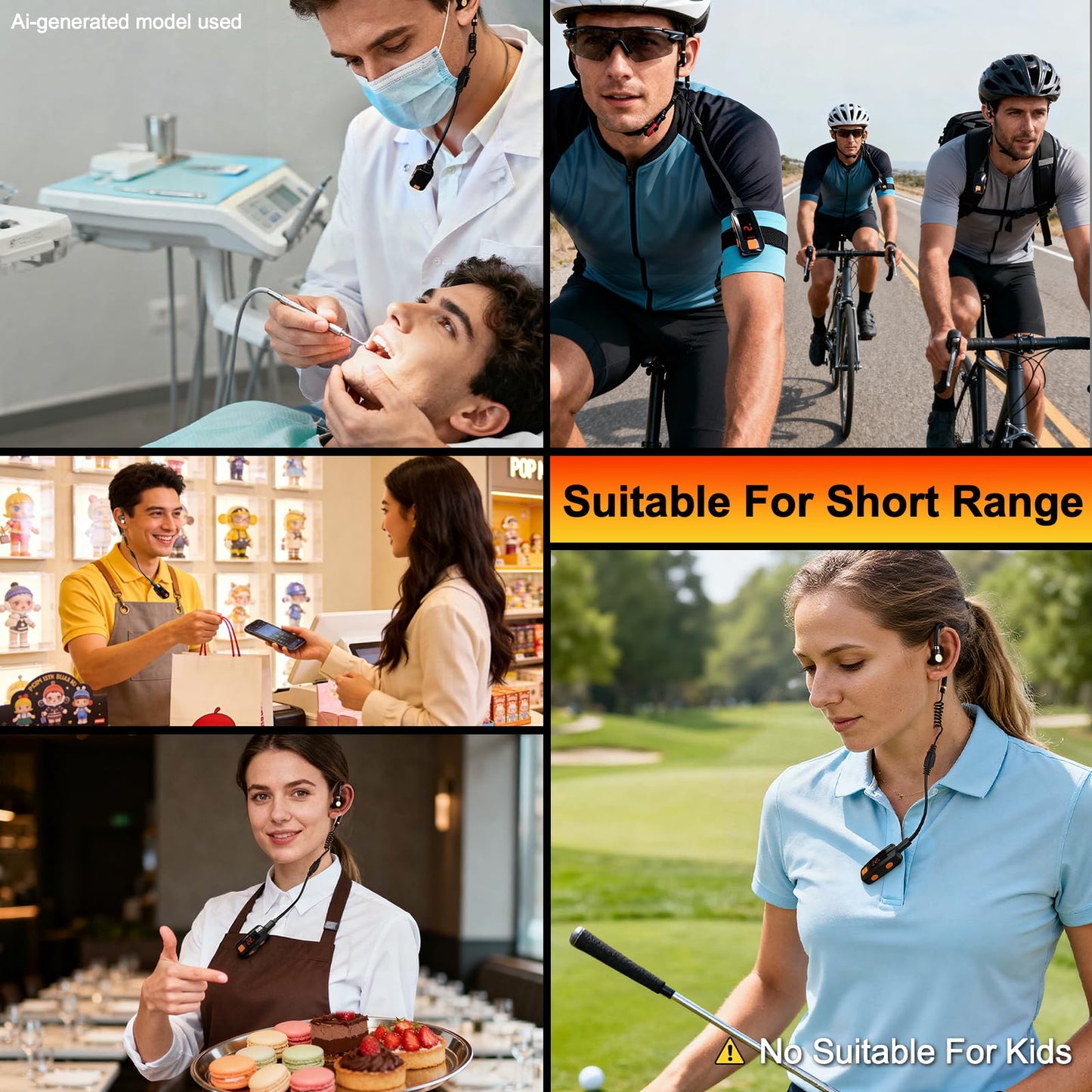 2 Pack Mini Walkie Talkies, Waterproof Small Walkie Talkies, Portable Two Way Radio with Earpieces for Outdoor Sports, Restaurants, Retail Stores, Baseball, Hospital, Biking, Adults Use