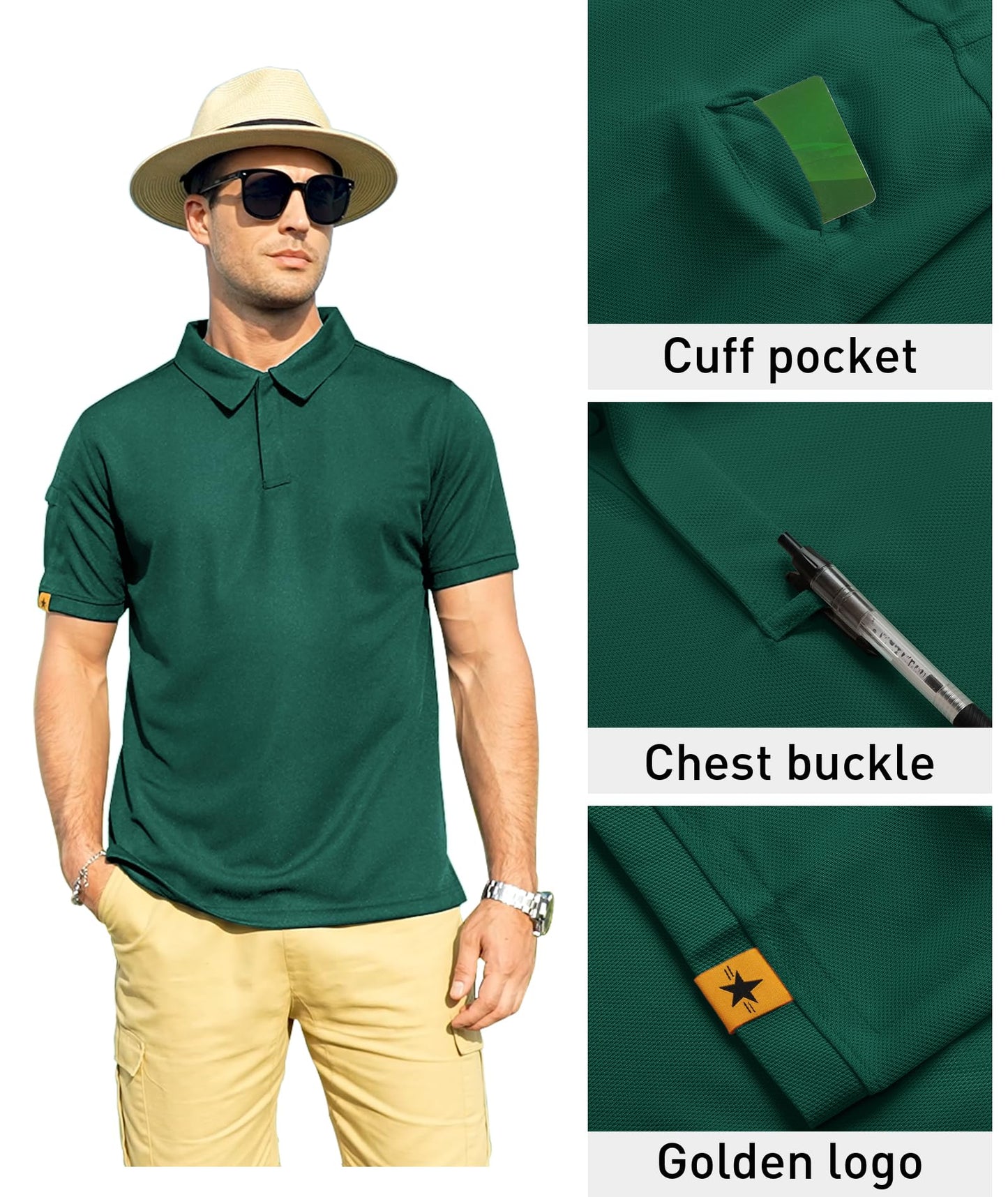 ZITY Mens Polo Shirt Short Sleeve Sports Tactical T-Shirt Athletic Golf Polos Daily Casual Stylish Collared Shirts for Men Forest Green 4X-Large