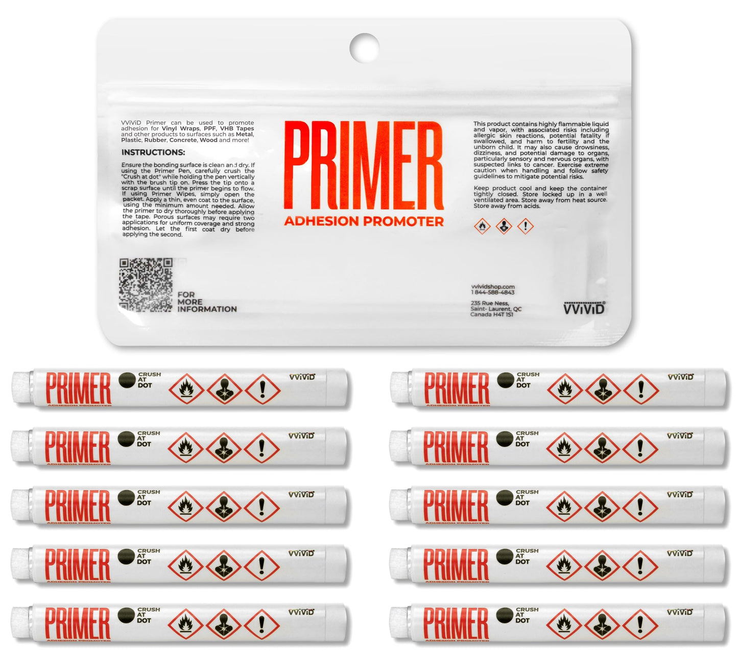VViViD Primer Pen Adhesive Promoter 20 Pack (0.66mL - 20 Pack) for Vinyl Wrapping, PPF, Painting, Metal, Plastic, Rubber, Concrete and More