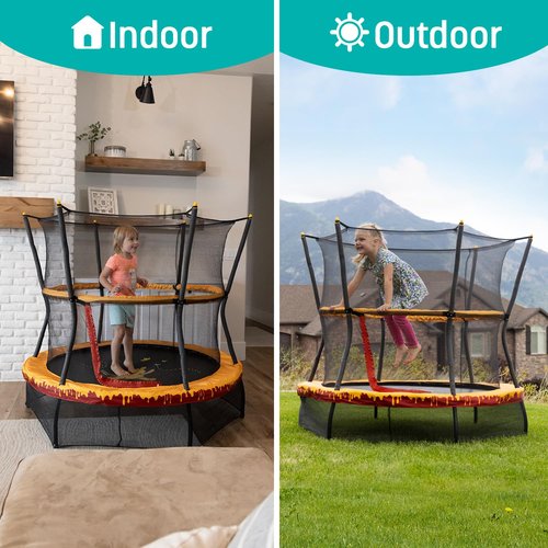 Skywalker Trampolines 60" No-Spring Design Mini Trampoline for Kids and Toddlers with Enclosure Net, Indoor/Outdoor Trampoline with 360-Degree Padded Handlebar, 100lbs Capacity, for Boys & Girls