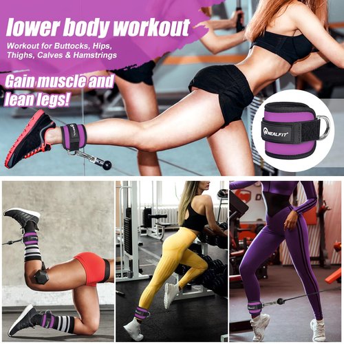 NEALFIT Ankle Strap for Cable Machine, Gym Ankle Cuff for Kickbacks, Leg Extensions, Glute Workouts, Booty Hip Abductors Exercise for Women and Men (Purple, Single)