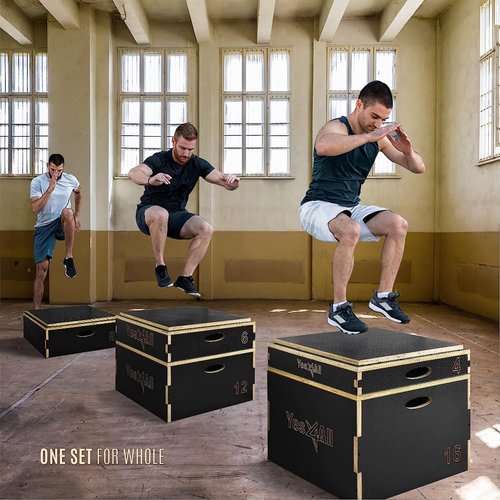 Yes4All Stackable Wooden Plyo Box, Plyometric Box with Anti-Slip Surface for Home Gym & Outdoor Workout - Black - 4"