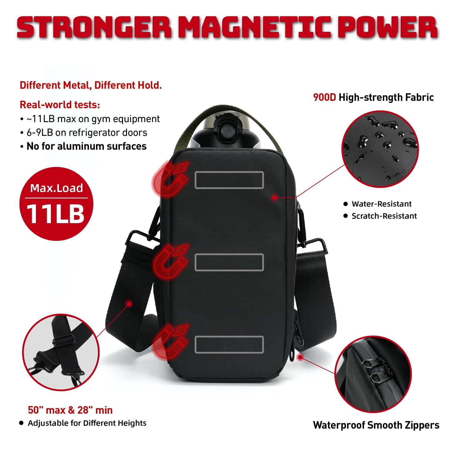 SNAPVIBE Magnetic Gym Bag - 11LB Ultra-Strong Force, with Towel Loop, 46oz Bottle Holder, Magnetic Gym Water Bottle Bag For Gym Fitness, Workout, Outdoor