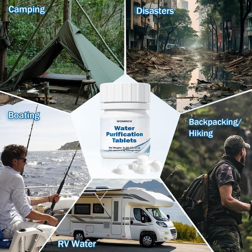 Water Tablets Purification for Drinking - Water Filtration System for Survival, Emergencies, Camping, Boating, Hiking, Backpacking, RVs. Easy to Use Treatment for Safe Drinking Anywhere