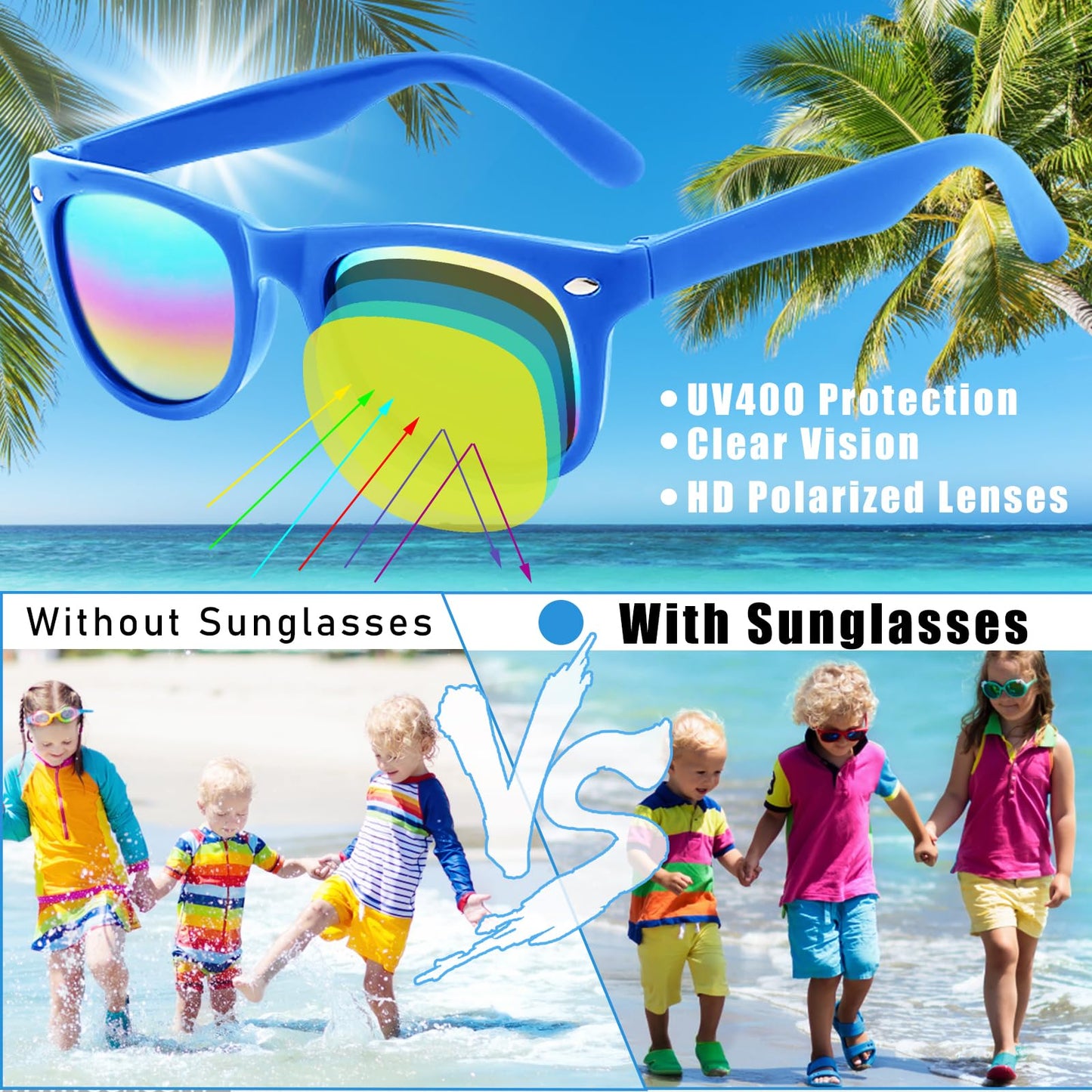GoodUping 6 Pcs Kids Sunglasses Bulk with UV Protection, Neon Sunglasses Party Favors for Boys Girls, Summer Outdoor Accessories for Beach Pool Birthday Graduation Party Supplies