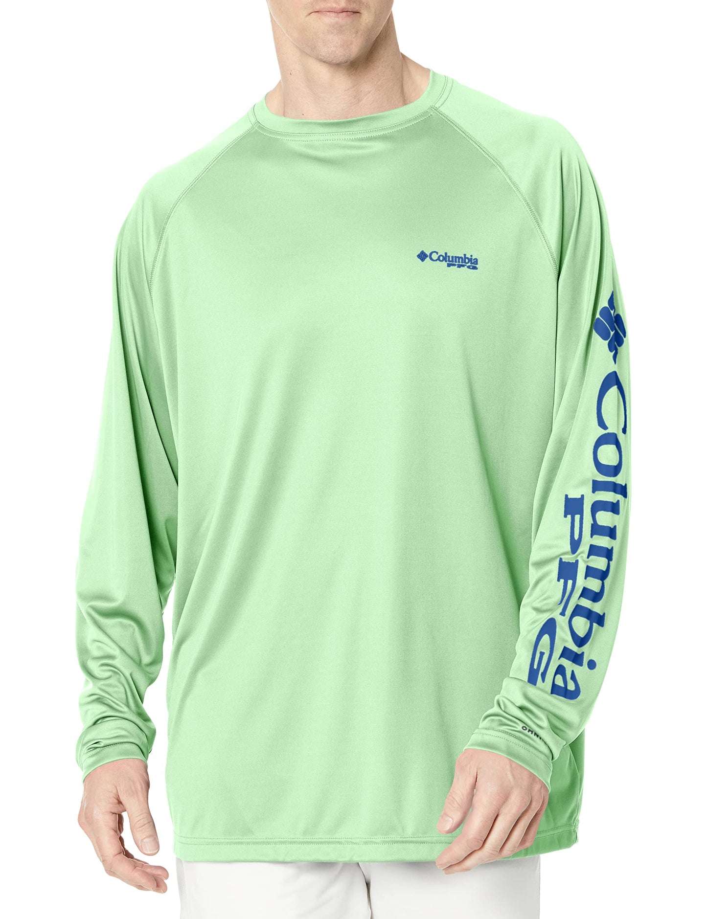 Columbia Men's PFG Terminal Tackle Long Sleeve Fishing Shirt, Key West/Vivid Blue Logo, Large Tall