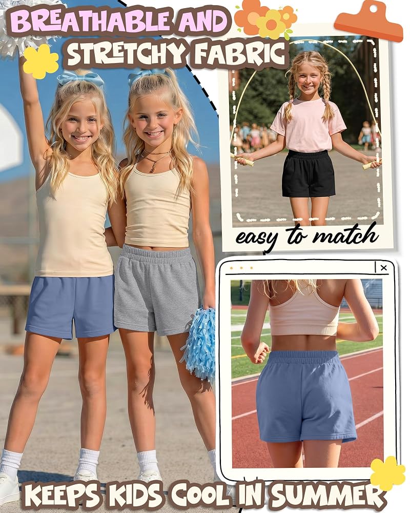 Girls Athletic Shorts 3-Pack - Haze Blue, Light Gray, Black 13-14 Years