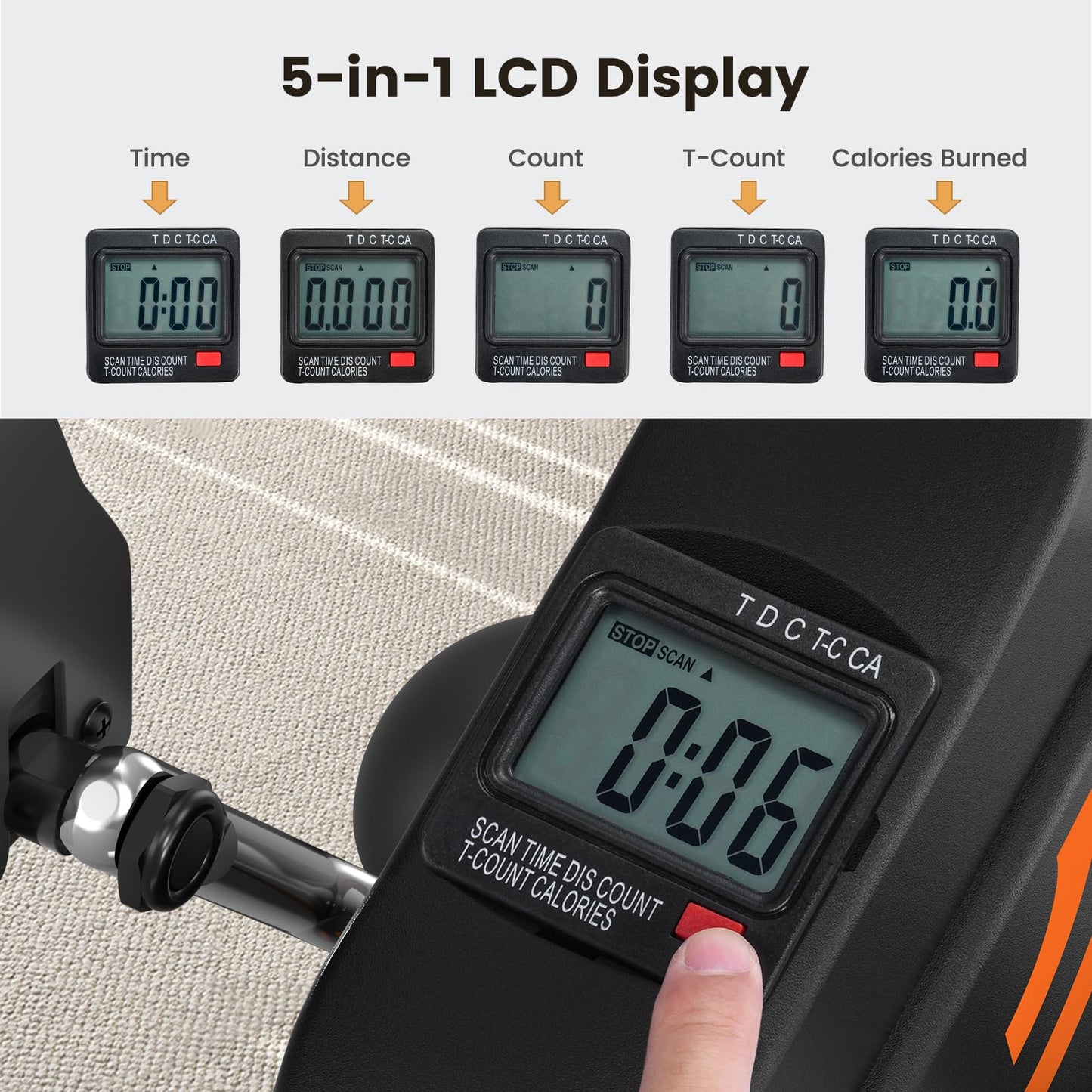 Sportneer Under Desk Bike Pedal Exerciser: Mini Exercise Bike Portable Peddler Sitting for Seniors with LCD Display Arm & Leg Bike Pedals Exerciser with Anti-Skid Mat for Home Office Black Orange