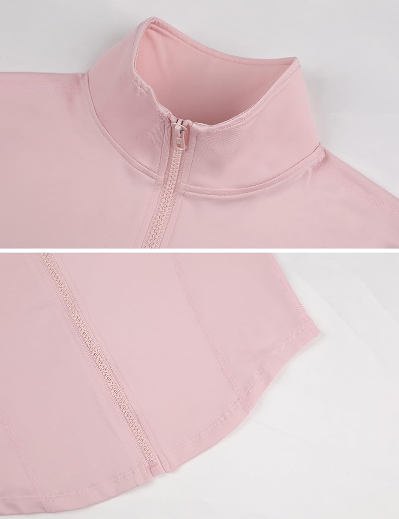 Lviefent Pink Small Women's Lightweight Full Zip Track Jacket with Thumb Holes
