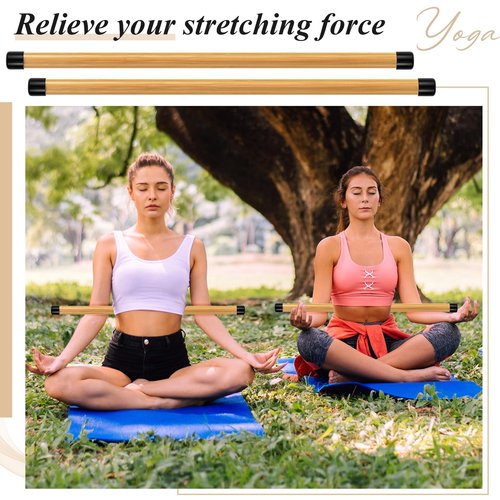 Hiboom 6 Pcs 26 inch Yoga Stick Natural Bamboo Exercise Stick with Non-Slip Rubber Ends Stretching Tool Posture Corrector Stretch Tool for Flexibility, Workout, Balance Fitness