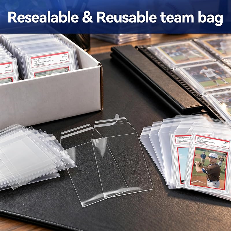 200 Pcs PSA Slab Card Sleeves - Clear Team Bags for Graded Cards 3.4x5.5 in